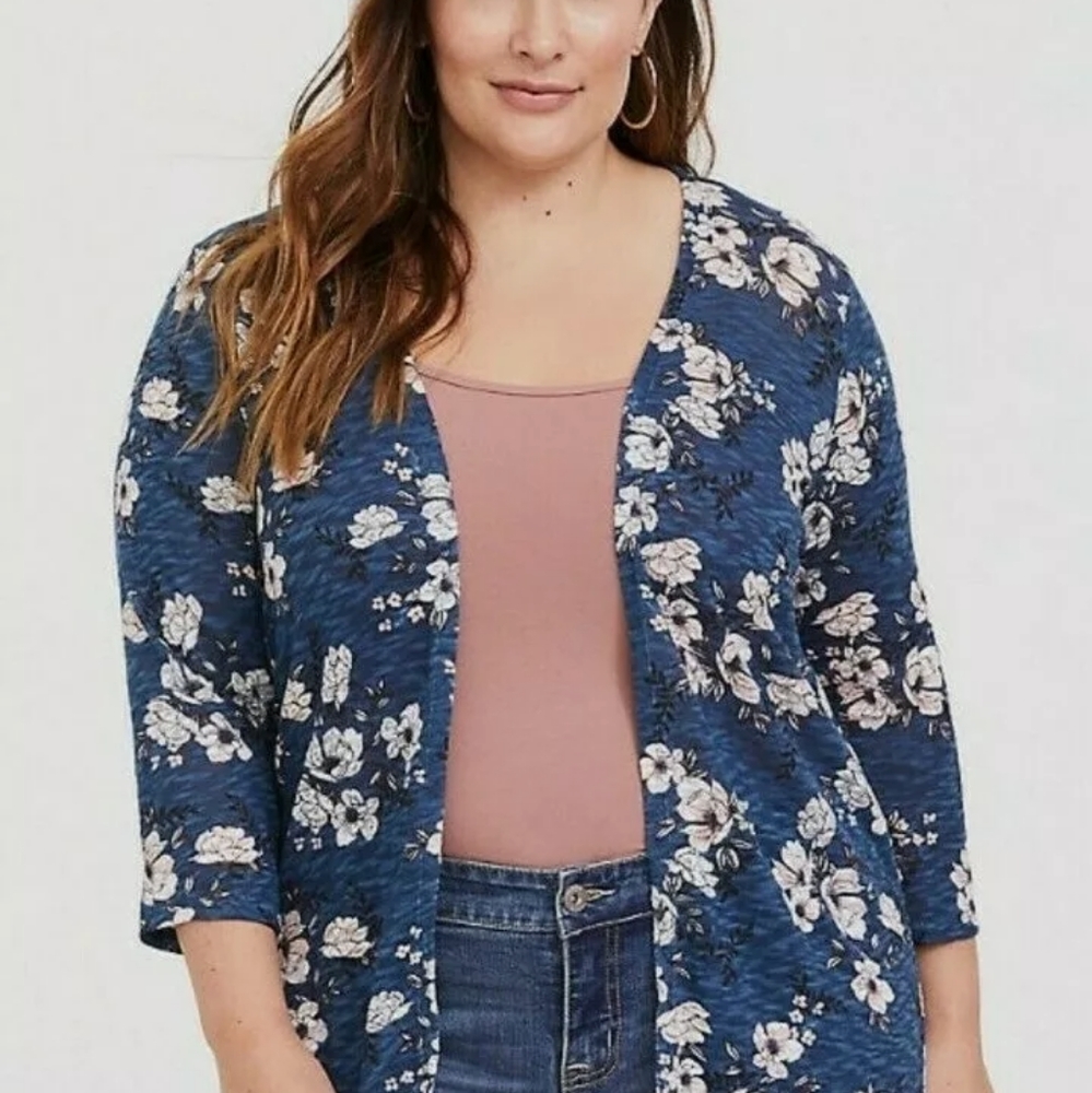 BLUE FLORAL HACCI KNIT KIMONO